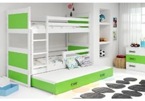 Gyerek emeletes ágy kihúzható ággyal RICO 160x80 cm Zöld Fehér