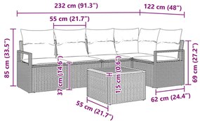 6 darabos Kertibútor Szett Párnákkal Bézs Poli Rattan Akác, 2 Személyes Kertibútor Párnákkal Bézs Poli Rattan