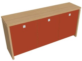 Verno alacsony szekrény 188 x 46 x 90 cm, üvegajtó, világos tölgy / narancs