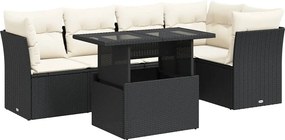 vidaXL 6 részes fekete polyrattan kerti ülőgarnitúra párnákkal
