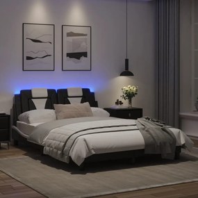 fekete és fehér műbőr ágykeret LED-világítással 120 x 200 cm