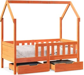 vidaXL tömör fenyőfa gyerekágykeret fiókokkal 70 x 140 cm