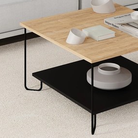 Fekete-natúr színű dohányzóasztal tölgyfa dekoros asztallappal 80x80 cm Tonka – Marckeric