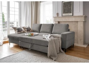 Szürke kordbársony kinyitható sarokkanapé (bal oldali) Lofty Lilly – Miuform