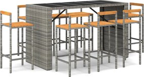 vidaXL 9 részes szürke polyrattan és tömör akácfa kerti bárszett