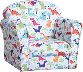 HOMCOM Gyermek Karosszék Kicsiknek +18 Hónap, Dinós Mintás, Szilárd Fa Váz, Hab Párnázás és Flanel Kárpitozás, 50x39x44 cm | Aosom