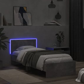 betonszürke ágykeret fejtámlával és LED-világítással 90x190 cm