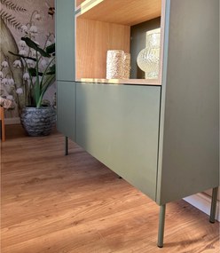 Desin magas komód 120 cm kétajtós fiókos nyitott polcos - olíva / nagano tölgy