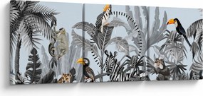 Állatok képe egy trópusi erdőben (órával) (90x30 cm)