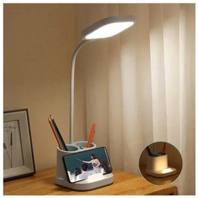 Platinet asztali lámpa 5 W, akkumulátor + pohár + USB, fehér