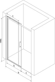 Mexen OMEGA tolózuhanyajtó 160 cm, fekete-átlátszó, 825-160-000-70-00