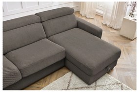 Szürkésbarna kordbársony kinyitható sarokkanapé (variálható) Monaco – Bobochic Paris