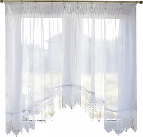 Konyhai Függöny fehér fátyol függöny gipiurával ívben 200x100 cm