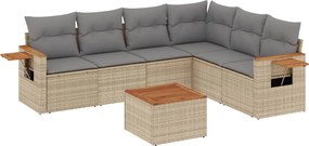 vidaXL 7 részes bézs polyrattan kerti ülőgarnitúra párnákkal