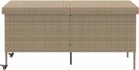 Bézs Polyrattan Kerti Tárolóláda Kerekekkel 160X55X75 Cm