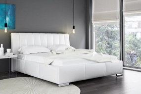 Malone elegáns ágy magasított fejtámlával és tárolóval, fehér ökobőr, 200 x 200