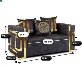 Kanapé PALLAZO 2S kétszemélyes fekete/arany