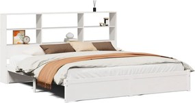 vidaXL fehér tömör fenyőfa könyvespolcos ágy matrac nélkül 180x200 cm