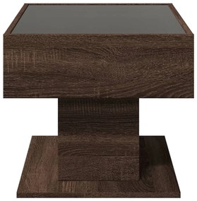 barna tölgy szerelt fa dohányzóasztal LED-del 70 x 50 x 45 cm