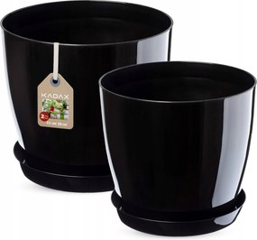 Virágtartó Fedő 23+28cm Virágágyás Állvánnyal Fekete Műanyag 2db