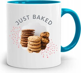 Kék Bögre Ajándék Péknek Just Baked fényképes nyomtatással
