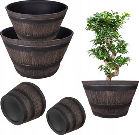 2db-os Virágtartó Kerti Virágtartó Szett Nagy Kerek 40+52cm Barna