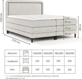 Világosbarna boxspring ágy 160x200 cm Dove – Maison de Rêve