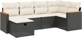 vidaXL 6 részes fekete polyrattan kerti ülőgarnitúra párnákkal