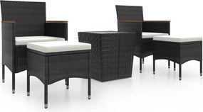 vidaXL 5 részes fekete polyrattan és edzett üveg kerti bisztrószett