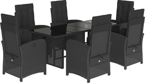 vidaXL 7 részes fekete polyrattan kerti étkezőgarnitúra párnával