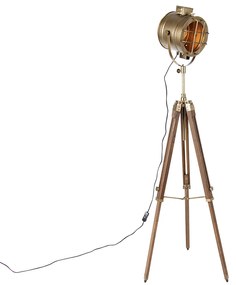Bronz állványos állólámpa fa stúdióponttal - Fényes