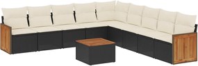 vidaXL 10 részes fekete polyrattan kerti ülőgarnitúra párnákkal