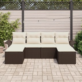 6 db-os Kert Sofa Készlet Párnákkal Barna Poli Rattan