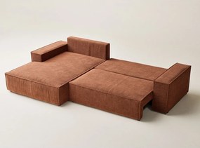 Rézszínű zsenília kinyitható-tárolóhelyes sarokkanapé (bal oldali-heverő résszel) Maze – Maison de Rêve