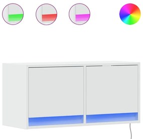 fehér falra szerelhető TV-szekrény LED-lámpákkal 80x31x35 cm