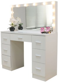 Öltözőasztal hollywood Deluxe LED világítással, fehér színben