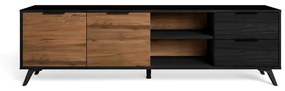 Fekete-natúr színű TV-állvány diófa dekorral 181x53 cm Noe – Marckeric