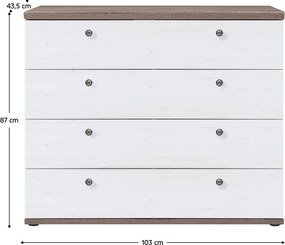 Komód, canyon fenyő/sonoma trüffel tölgy, TEINA KOM4S