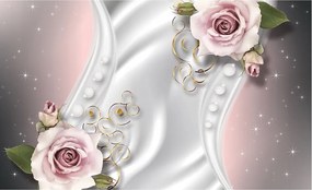 Fotótapéta flizelina Rózsa rózsaszín ezüst arany gyöngy elegancia 254x184 +ragasztó