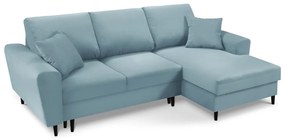 Világoskék kordbársony kinyitható tárolóhelyes sarokkanapé (jobb oldali-heverő résszel) Kyoto – Cosmopolitan Design