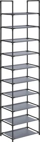10 szintes cipőtartó, cipőállvány, 45 x 28 x 173 cm, fém váz, szürke