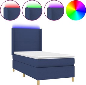 vidaXL kék szövet rugós és LED-es ágy matraccal 90x190 cm
