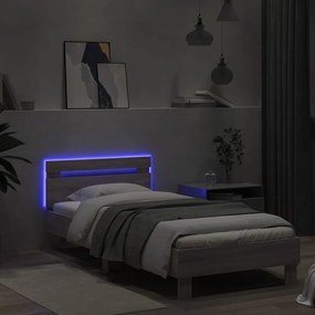 szürke sonoma színű ágykeret fejtámlával és LED-ekkel 90x190 cm