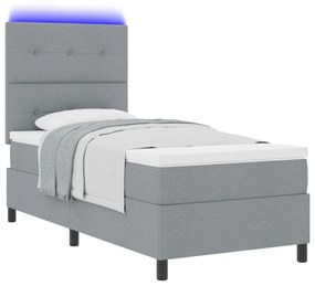 Rugós ágy matraccal és LED világítással, világosszürke 80 x 200 cm-es szövet