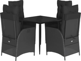 vidaXL 5 részes fekete polyrattan kerti étkezőgarnitúra párnákkal