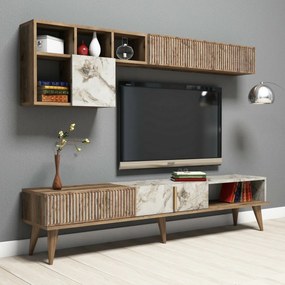 Milan Walnut and White Marble TV fal