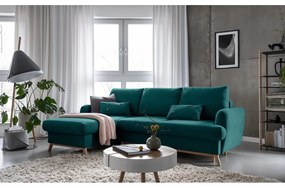 Türkiz kinyitható-tárolóhelyes sarokkanapé (bal oldali-heverő résszel) Scandic Lagom – Miuform