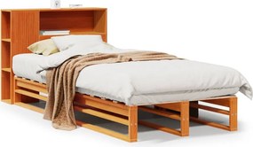 vidaXL viaszbarna tömör fa könyvespolcos ágy matrac nélkül 100 x 200cm