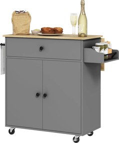 HOMCOM Konyhai Sziget Összecsukható Levéllel - Konyhai Kocsi Kerekekkel, 2 Ajtó, Fiók, Fűszerpolc, Konyharuha Akasztó és Állítható Polc, 106x42x87 cm