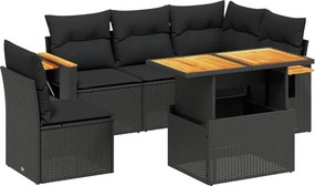 vidaXL 6 részes fekete polyrattan kerti ülőgarnitúra párnákkal